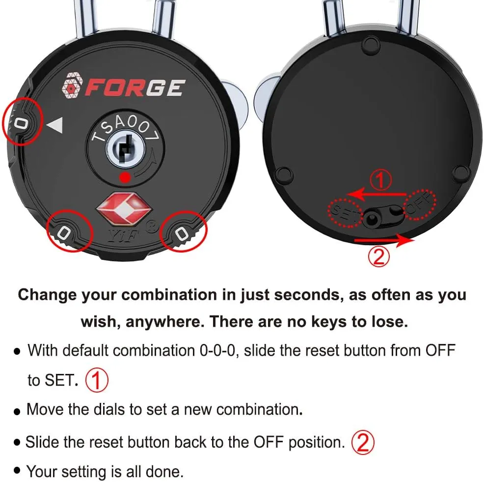 Forge Quality TSA Approved Luggage Locks for Travel Accessories, Suitcase, Pelican case, Ammo Boxes, Set Your own Combination, Zinc Alloy Body-Cable Black 2 Locks