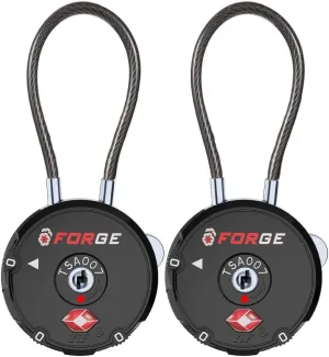 Forge Quality TSA Approved Luggage Locks for Travel Accessories, Suitcase, Pelican case, Ammo Boxes, Set Your own Combination, Zinc Alloy Body-Cable Black 2 Locks