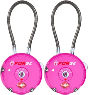 Forge Quality TSA Approved Luggage Locks for Travel Accessories, Suitcase, Pelican case, Set Your own Combination, Zinc Alloy Body-Cable Locks Pink 2 Locks