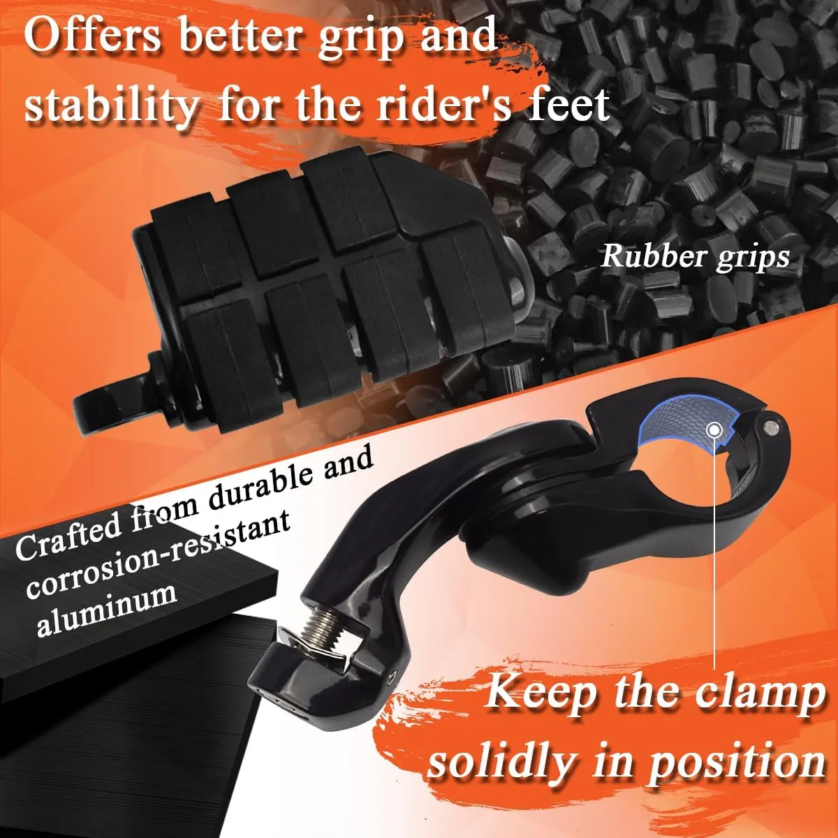 FOVPLUE 1.25" Highway Footpegs,Short Angled Adjustable Highway Pegs w/Mounts for Harley Touring Street Glide Electra Glide Road King Softail CVO Dyna Trike VRSC Sportster w/1-1/4" Engine Guard,Black#2