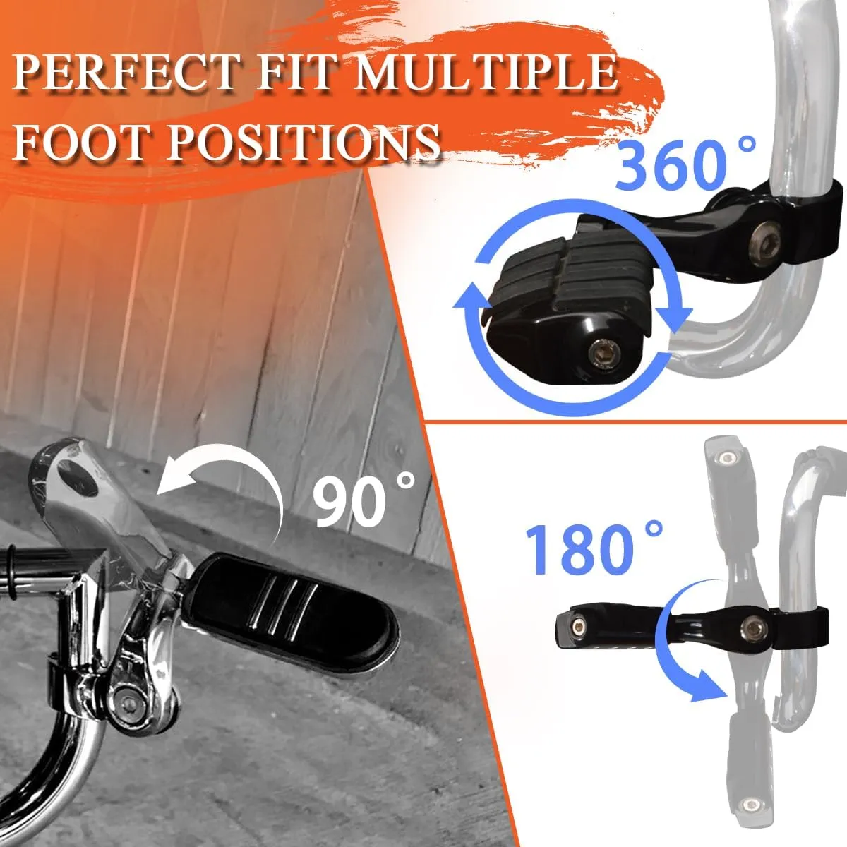 FOVPLUE 1.25" Highway Footpegs,Short Angled Adjustable Highway Pegs w/Mounts for Harley Touring Street Glide Electra Glide Road King Softail CVO Dyna Trike VRSC Sportster w/1-1/4" Engine Guard,Black#2