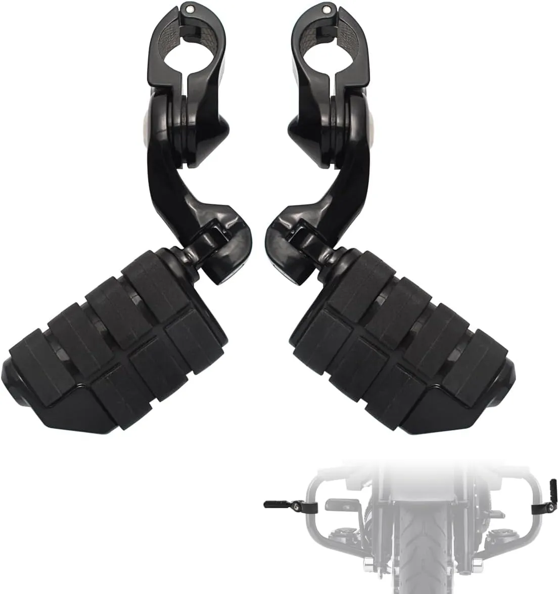FOVPLUE 1.25" Highway Footpegs,Short Angled Adjustable Highway Pegs w/Mounts for Harley Touring Street Glide Electra Glide Road King Softail CVO Dyna Trike VRSC Sportster w/1-1/4" Engine Guard,Black#2