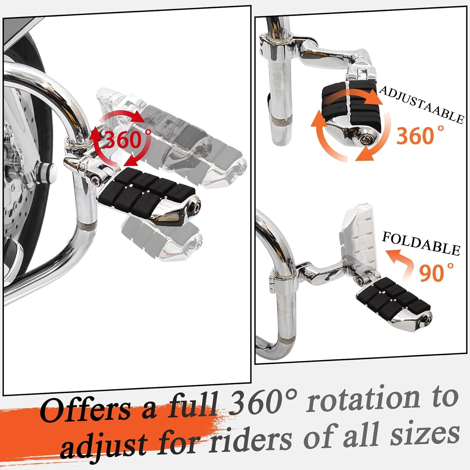 FOVPLUE Motorcycle Highway Footpegs,Univeral Highway Peg for Harley Touring Softail Dyna Sportster Honda Kawasaki Suzuki Yamaha Indian Victory w/ 25-35mm 1'',1.25'',1.3'' Engine Guards/Tubing