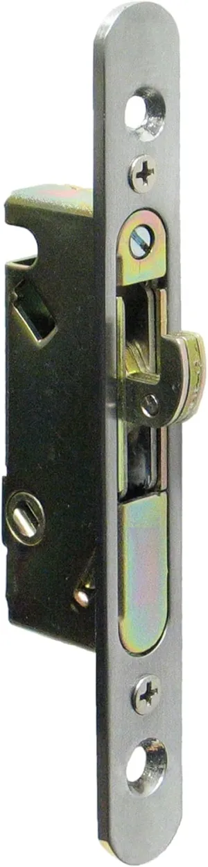FPL #3-45-S Sliding Glass Door Replacement Mortise Lock with Adapter Plate, 4-5/8” Screw Holes, 45 Degree Keyway- Satin Nickel Finish