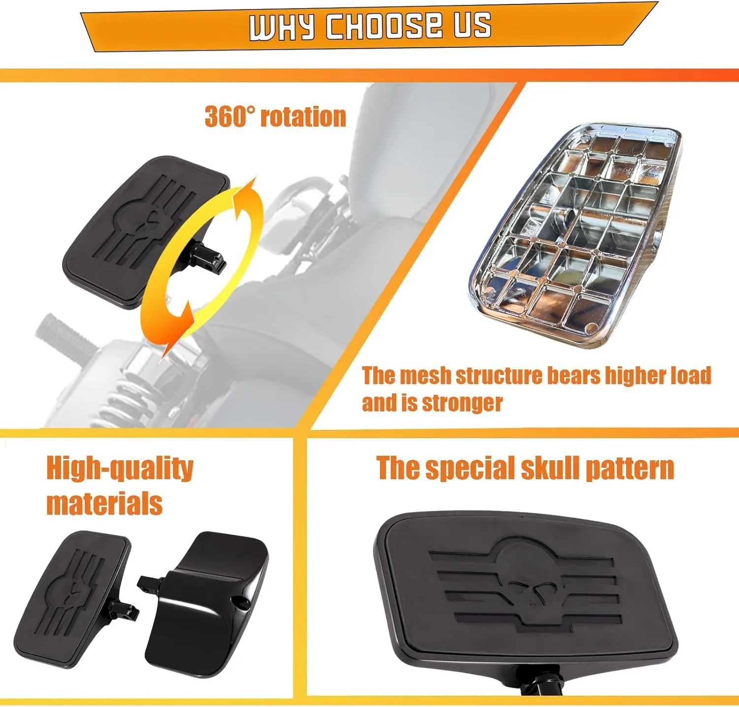 Front Rear Rider Passenger Floorboard FootPeg for Victory/Indian (Skull, Black)
