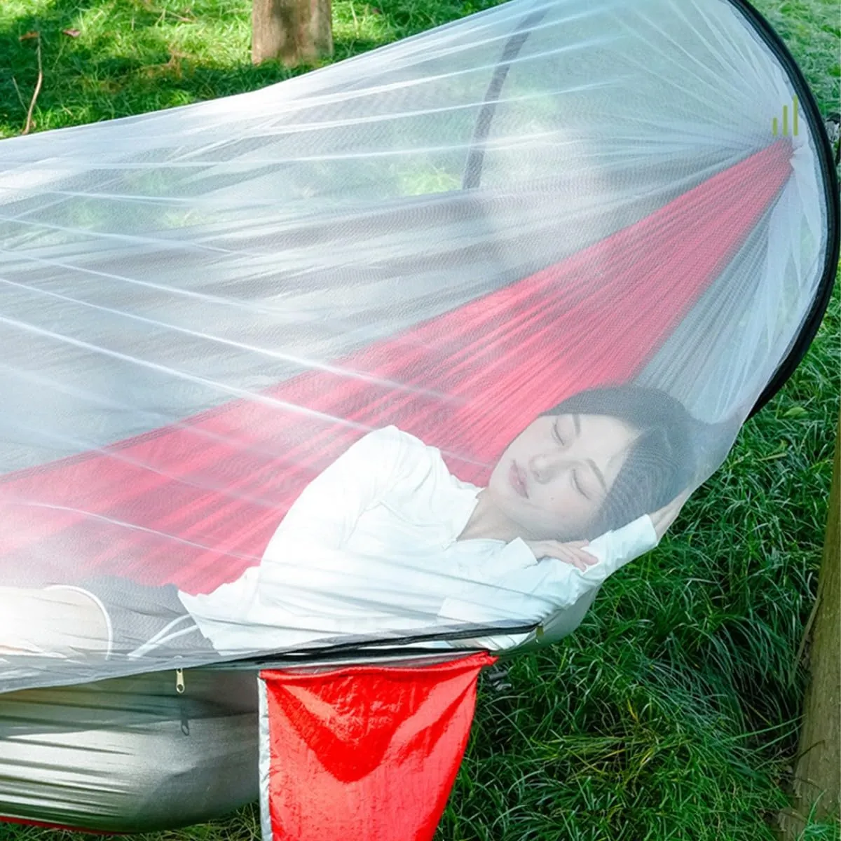 Full Coverage Zippered Portable Anti-Rollover Mosquito net Hammock with Strong Load-Bearing Capacity, Perfect for Backpacking and Hiking(red,260 * 140cm)