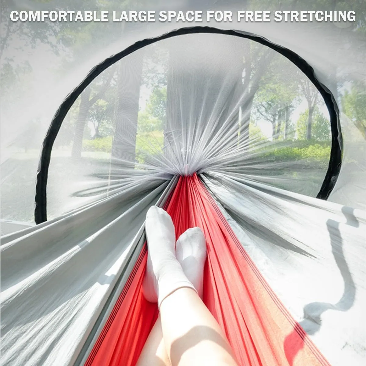Full Coverage Zippered Portable Anti-Rollover Mosquito net Hammock with Strong Load-Bearing Capacity, Perfect for Backpacking and Hiking(red,260 * 140cm)