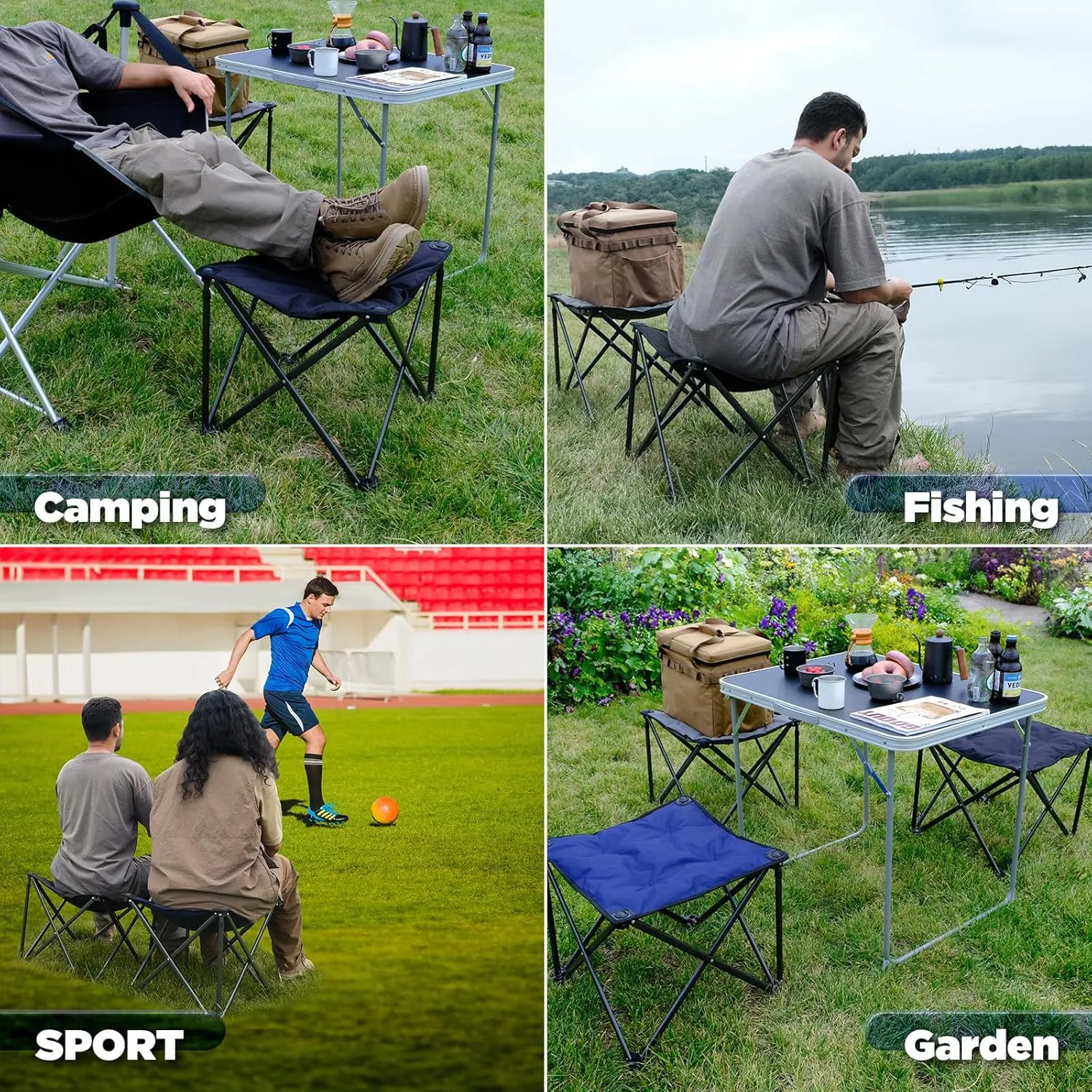 FUNDANGO Folding Camping Stool, 18.1 Inch Oversized Foot Stools 330 Lbs Heavy Duty Portable Padded Seat Anti-Slip Foots & Carry Bag for Fishing Outdoor Lawn Travel (Black)
