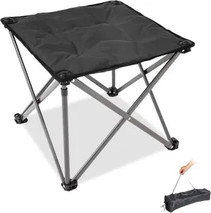 FUNDANGO Folding Camping Stool, 18.1 Inch Oversized Foot Stools 330 Lbs Heavy Duty Portable Padded Seat Anti-Slip Foots & Carry Bag for Fishing Outdoor Lawn Travel (Black)