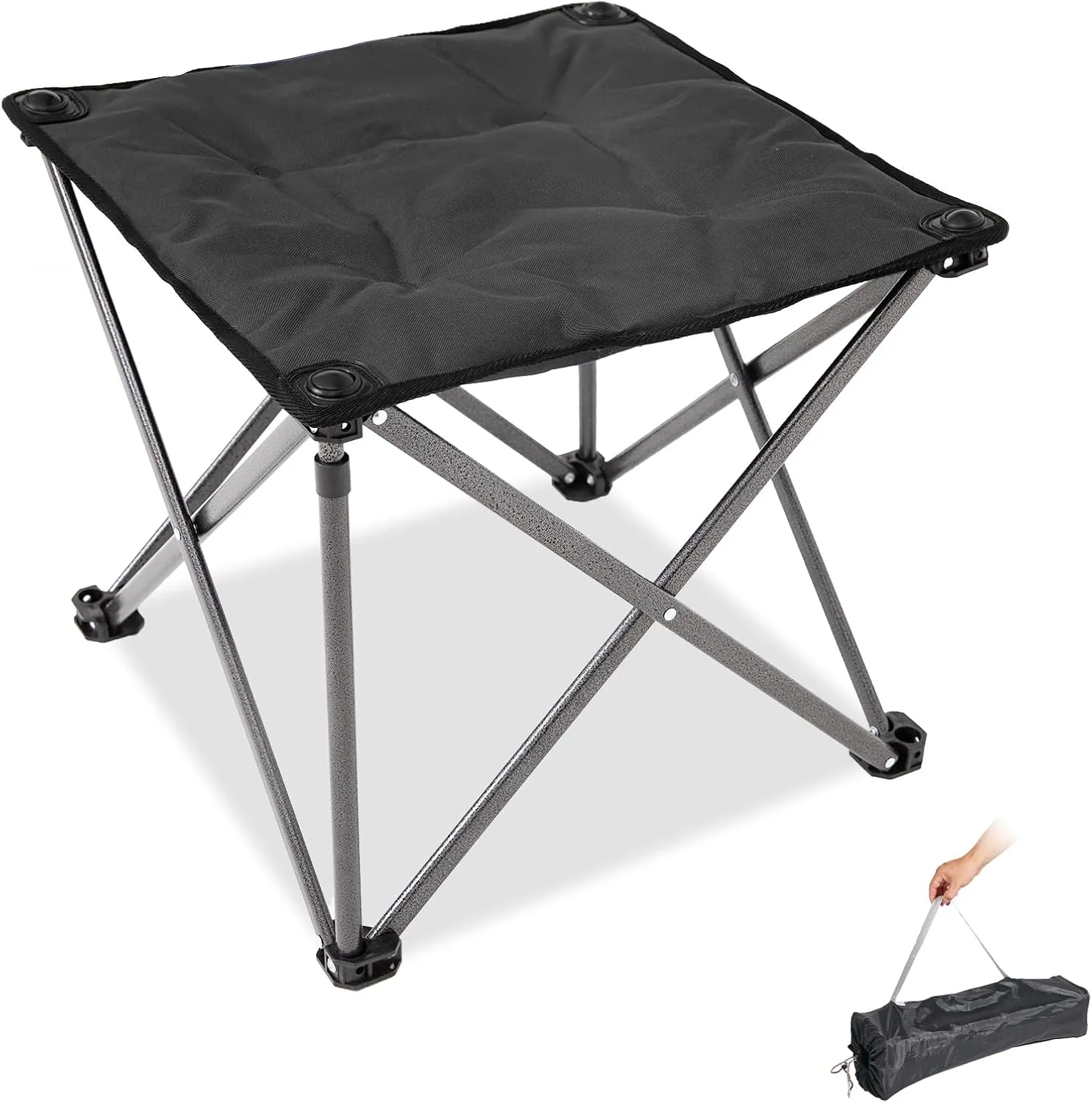 FUNDANGO Folding Camping Stool, 18.1 Inch Oversized Foot Stools 330 Lbs Heavy Duty Portable Padded Seat Anti-Slip Foots & Carry Bag for Fishing Outdoor Lawn Travel (Black)