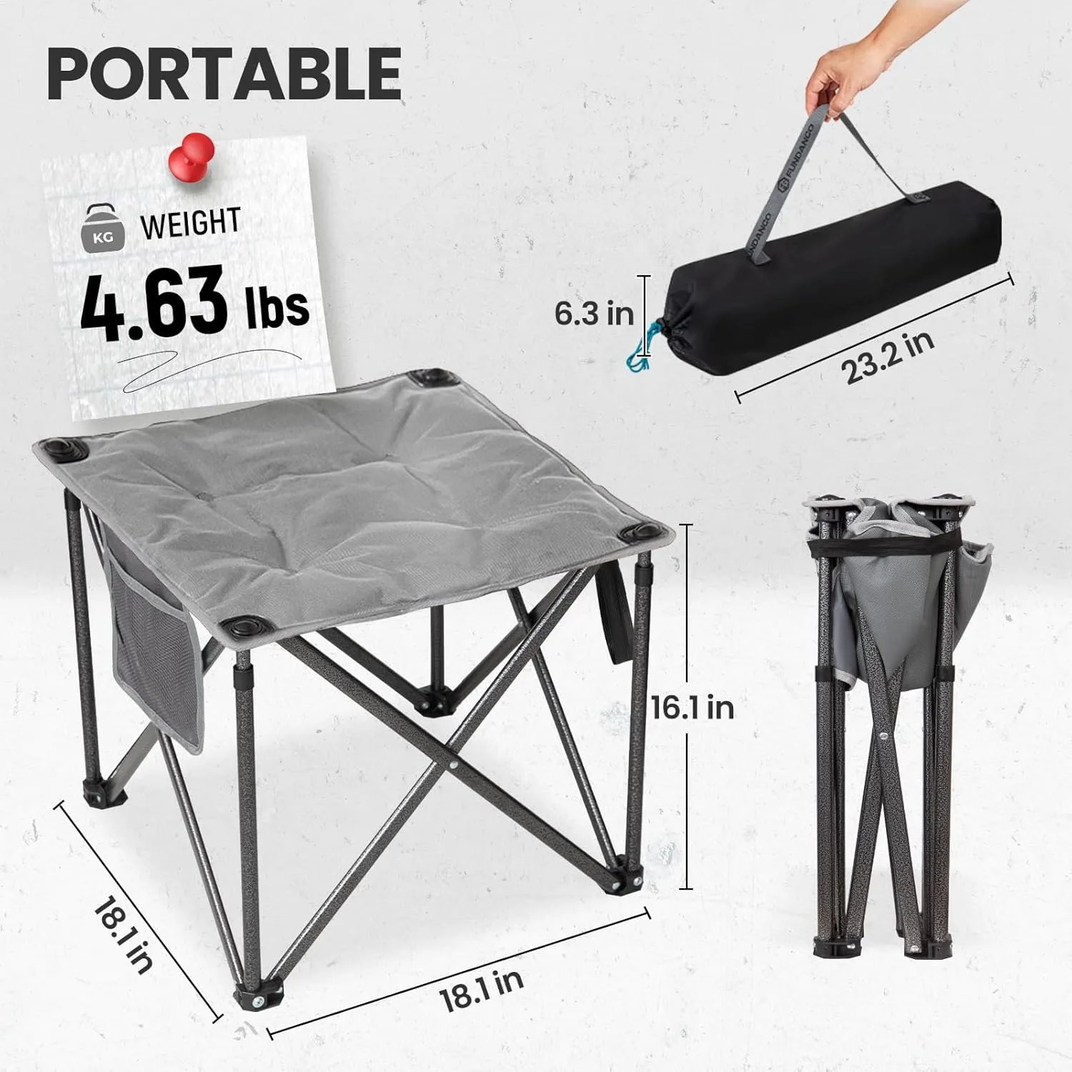 FUNDANGO Folding Camping Stool, 2 Pack 18.1 Inch Oversized Foot Rest 400 Lbs Heavy Duty Portable Padded Stools Seat Anti-Slip Foots & Carry Strap for Fishing Outdoor Lawn Travel (Grey)