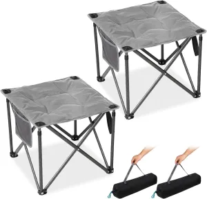 FUNDANGO Folding Camping Stool, 2 Pack 18.1 Inch Oversized Foot Rest 400 Lbs Heavy Duty Portable Padded Stools Seat Anti-Slip Foots & Carry Strap for Fishing Outdoor Lawn Travel (Grey)
