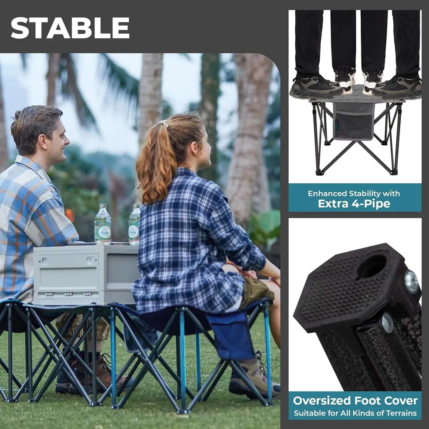 FUNDANGO Folding Camping Stool, 2 Pack 18.1 Inch Oversized Foot Rest 400 Lbs Heavy Duty Portable Padded Stools Seat Anti-Slip Foots & Carry Strap for Fishing Outdoor Lawn Travel (Grey)