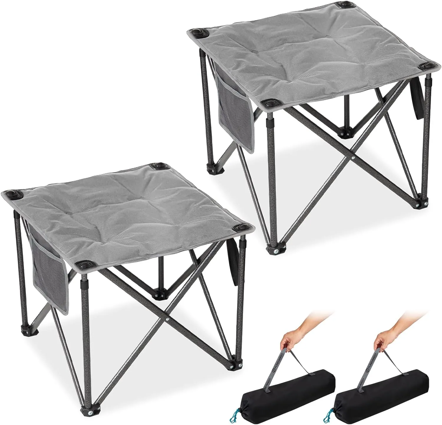 FUNDANGO Folding Camping Stool, 2 Pack 18.1 Inch Oversized Foot Rest 400 Lbs Heavy Duty Portable Padded Stools Seat Anti-Slip Foots & Carry Strap for Fishing Outdoor Lawn Travel (Grey)