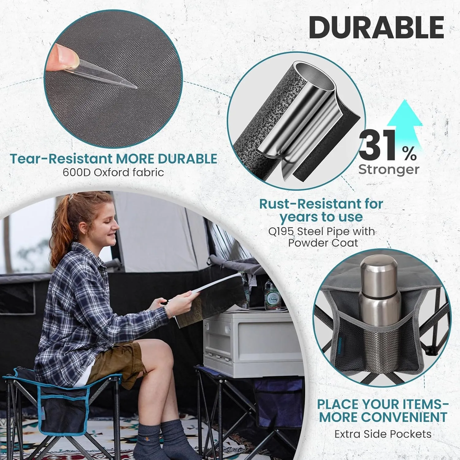 FUNDANGO Folding Camping Stool, 2 Pack 18.1 Inch Oversized Foot Rest 400 Lbs Heavy Duty Portable Padded Stools Seat Anti-Slip Foots & Carry Strap for Fishing Outdoor Lawn Travel (Grey)