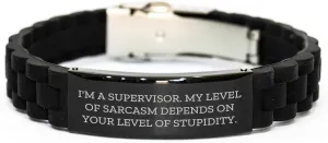 Funny Supervisor Birthday Unique Gift Glide lock Clasp Bracelet with Sarcasm Quote, Adjustable and Packaged in Premium Bag, 'Supervisor Gifts from Friends' for Men, Women, Coworkers or Family