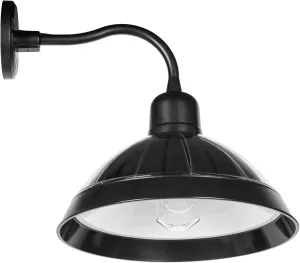 Gama Sonic Carriage Solar Barn Light 12" for Outdoors, Wall-Mount, Integrated Solar Panels, Dusk to Dawn Sensor, 150 Lumens, Extended Gooseneck Arm, 2700K Warm White, 225BM50044 (Black)