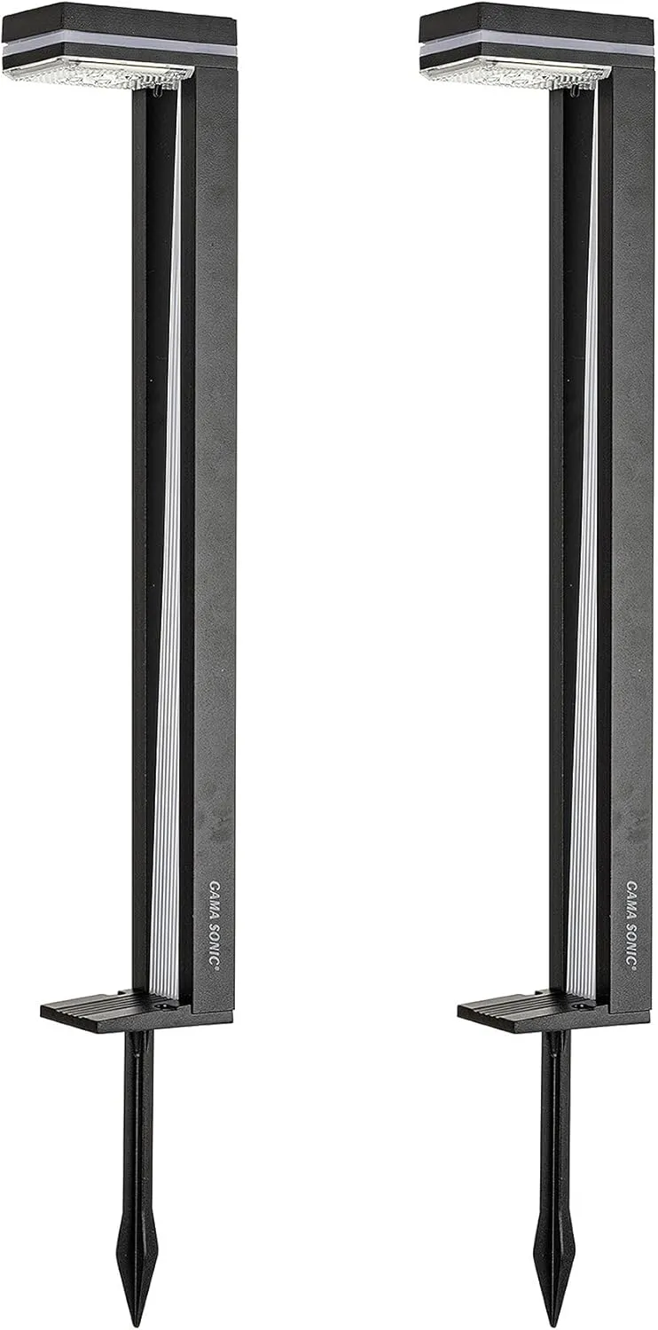Gama Sonic Sentry Solar Outdoor Pathway Lamp, Heavy Duty Cast Aluminum, Modern Walkway Upright, Bright White 6000K 60 Lumen White Accent Light, Pack of 2, 92iP260082