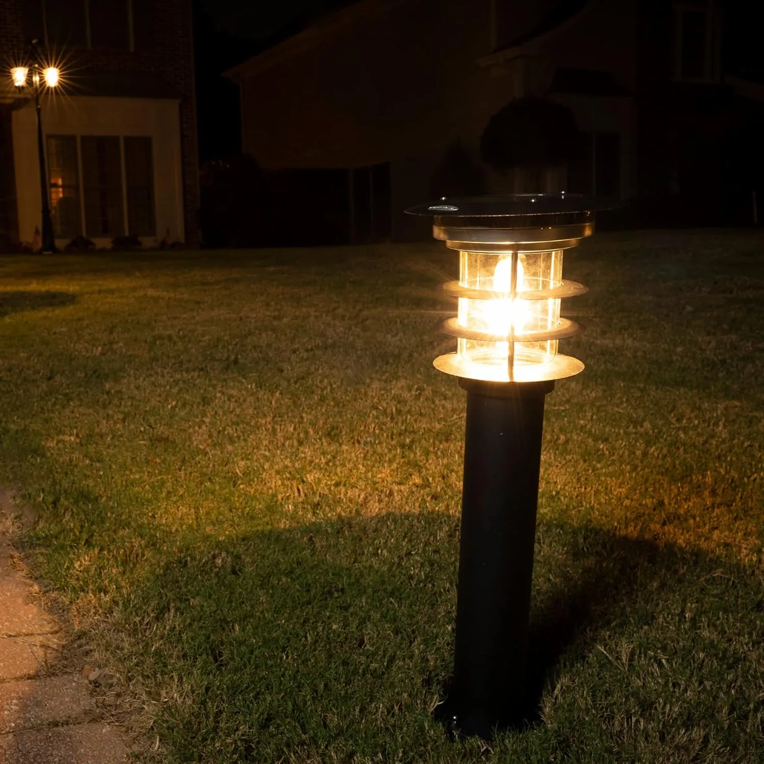 Gama Sonic Solar Pathway Light, Stainless Steel Bollard LED Lamp, Waterproof Outdoor Landscape Lights (GS-214)