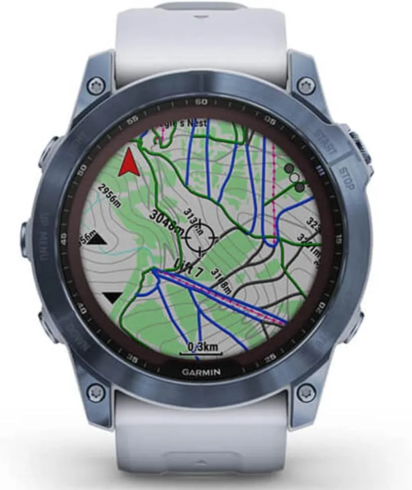 Garmin 010-02541-14 Fenix 7X Sapphire Solar Smartwatch Mineral Blue Titanium with Whitestone Band Bundle with 2 YR CPS Enhanced Protection Pack (Renewed)