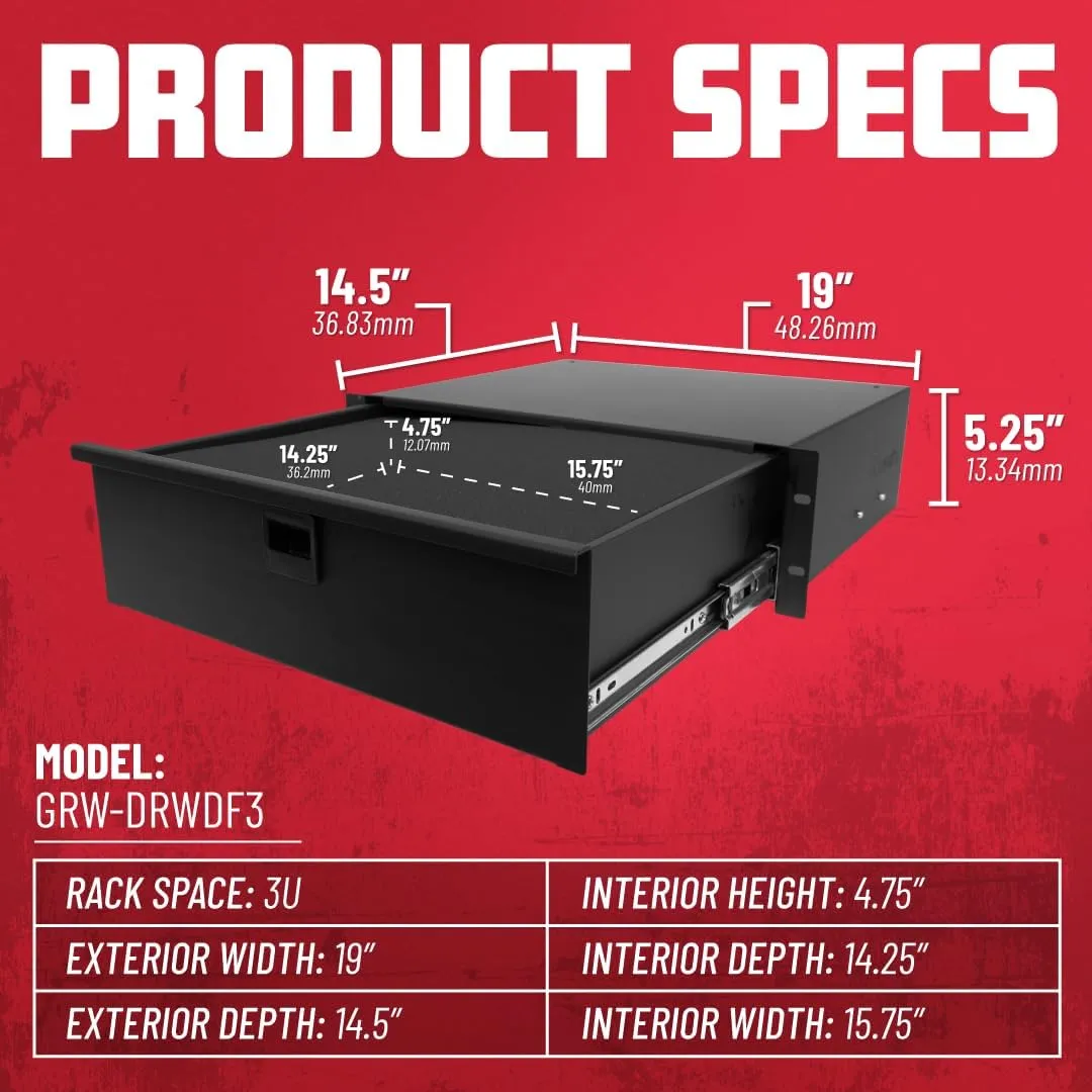 Gator Rackworks Standard 3U Rack Mount Drawer with Foam Interior and Lock, 14.2" Deep (GRW-DRWDF3)