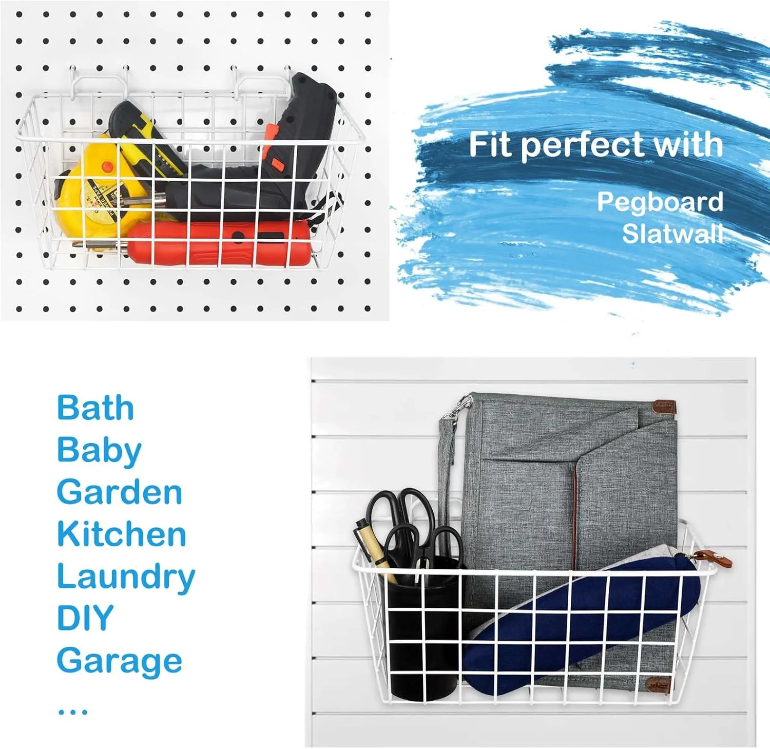 G.CORE 4 Pack Pegboard Baskets, Metal Shelves Hooks to 1/8" 1/4" Peg Boards, Peg Board Baskets Bins Set - Organize Tools Workbench Accessories Garage Storage Wall Mount Organizer Attachments