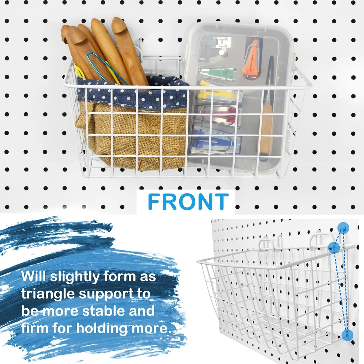 G.CORE 4 Pack Pegboard Baskets, Metal Shelves Hooks to 1/8" 1/4" Peg Boards, Peg Board Baskets Bins Set - Organize Tools Workbench Accessories Garage Storage Wall Mount Organizer Attachments