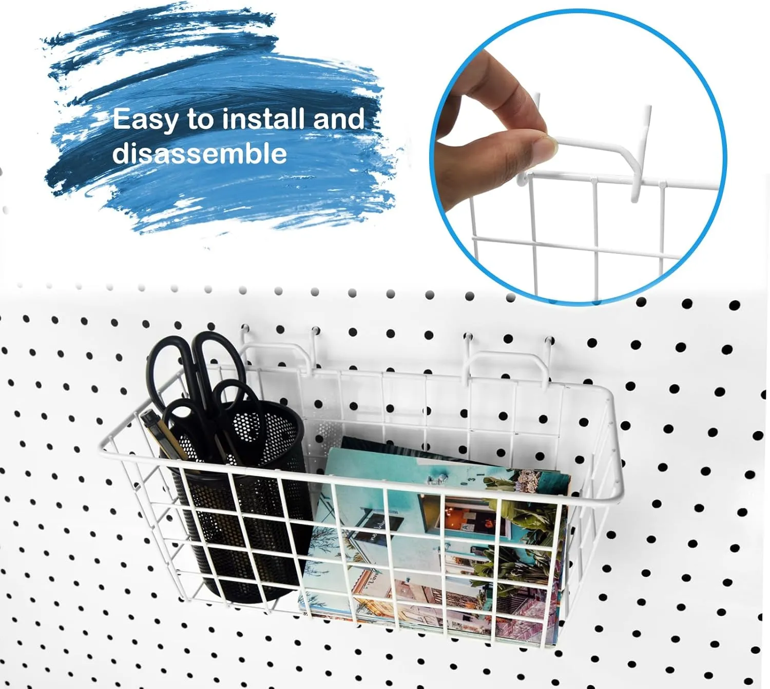 G.CORE 4 Pack Pegboard Baskets, Metal Shelves Hooks to 1/8" 1/4" Peg Boards, Peg Board Baskets Bins Set - Organize Tools Workbench Accessories Garage Storage Wall Mount Organizer Attachments
