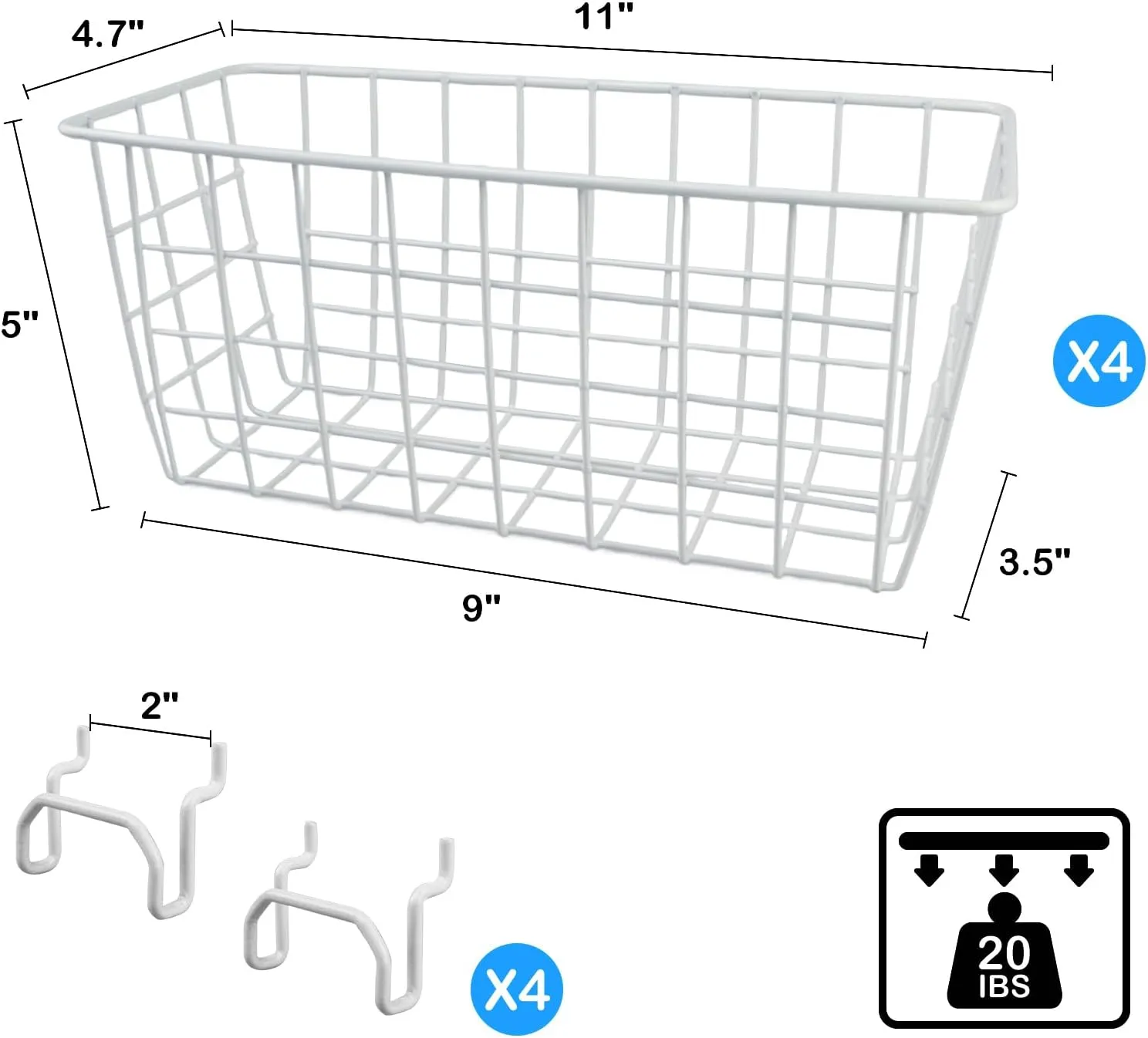 G.CORE 4 Pack Pegboard Baskets, Metal Shelves Hooks to 1/8" 1/4" Peg Boards, Peg Board Baskets Bins Set - Organize Tools Workbench Accessories Garage Storage Wall Mount Organizer Attachments