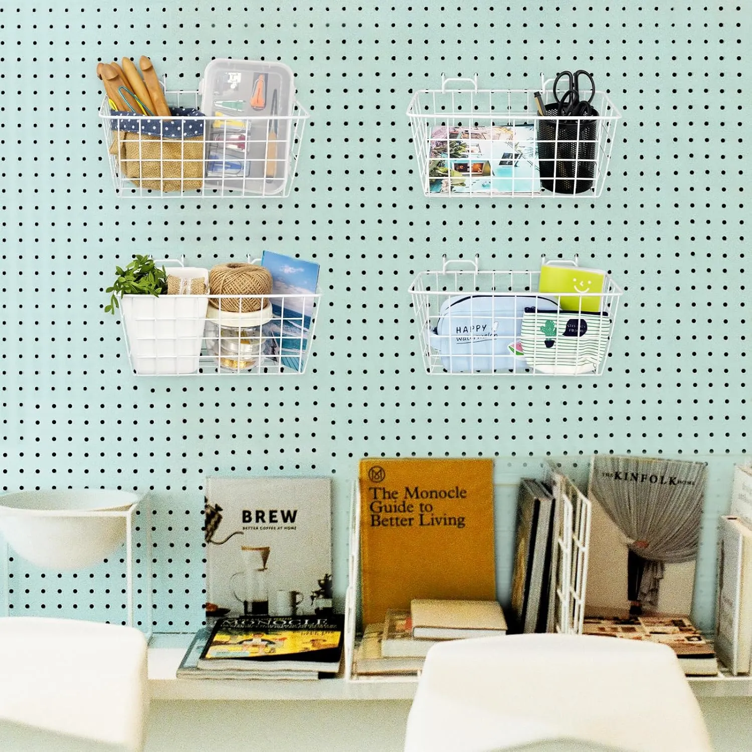 G.CORE 4 Pack Pegboard Baskets, Metal Shelves Hooks to 1/8" 1/4" Peg Boards, Peg Board Baskets Bins Set - Organize Tools Workbench Accessories Garage Storage Wall Mount Organizer Attachments