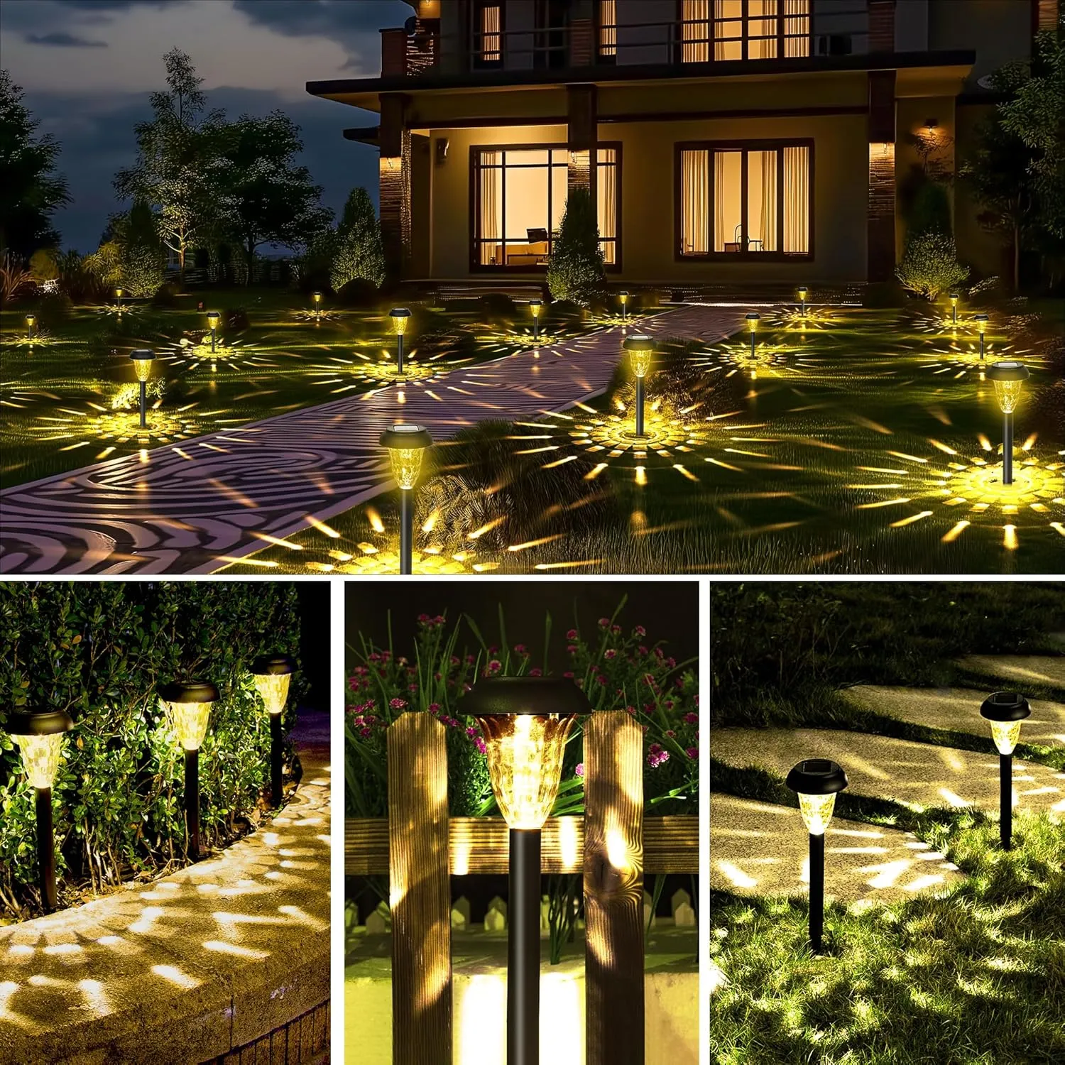 GIGALUMI 16 Pack Solar Lights Outdoor Waterproof, Warm White Pathway Light Solar Powered, Landscape Lighting, Garden Lights for Decor, Patio, Garden, Yard, Pathways, Walkways