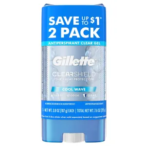 Gillette Antiperspirant and Deodorant for Men, 72hr Sweat & Odor Protection, Long Lasting Freshness, Anti-White Mark Technology, Clear Gel, Cool Wave Scent, 3.8 oz (Pack of 2)