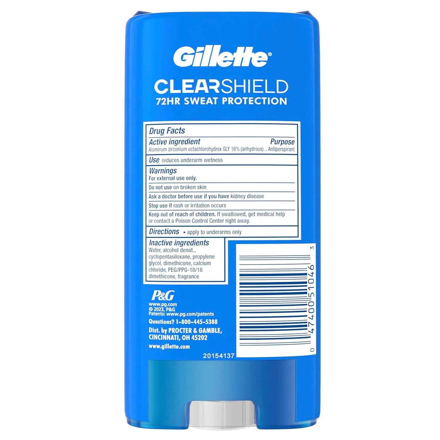 Gillette Antiperspirant and Deodorant for Men, 72hr Sweat & Odor Protection, Long Lasting Freshness, Anti-White Mark Technology, Clear Gel, Power Rush Scent, 3.8 oz (Pack of 2)