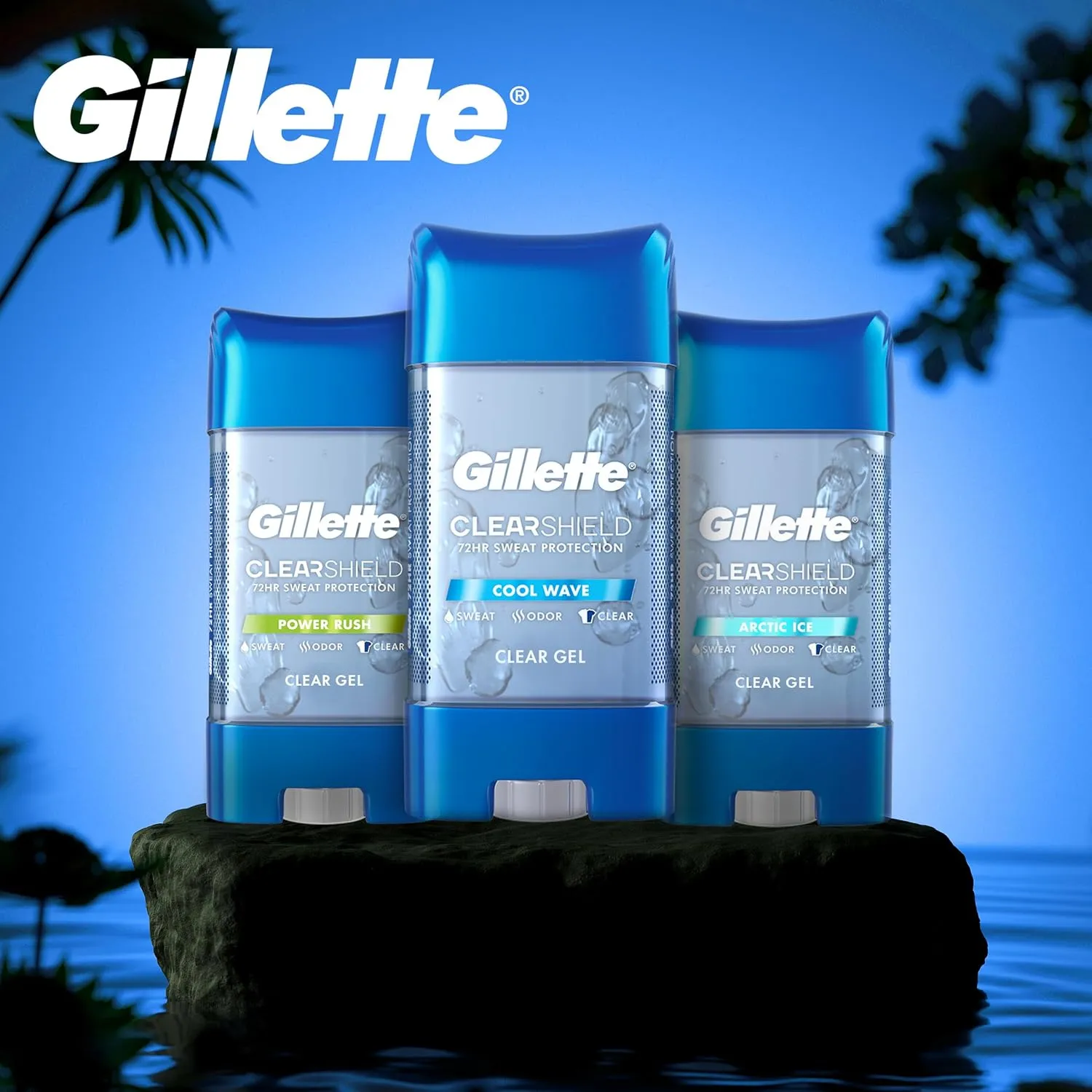 Gillette Antiperspirant and Deodorant for Men, 72hr Sweat & Odor Protection, Long Lasting Freshness, Anti-White Mark Technology, Clear Gel, Power Rush Scent, 3.8 oz (Pack of 2)