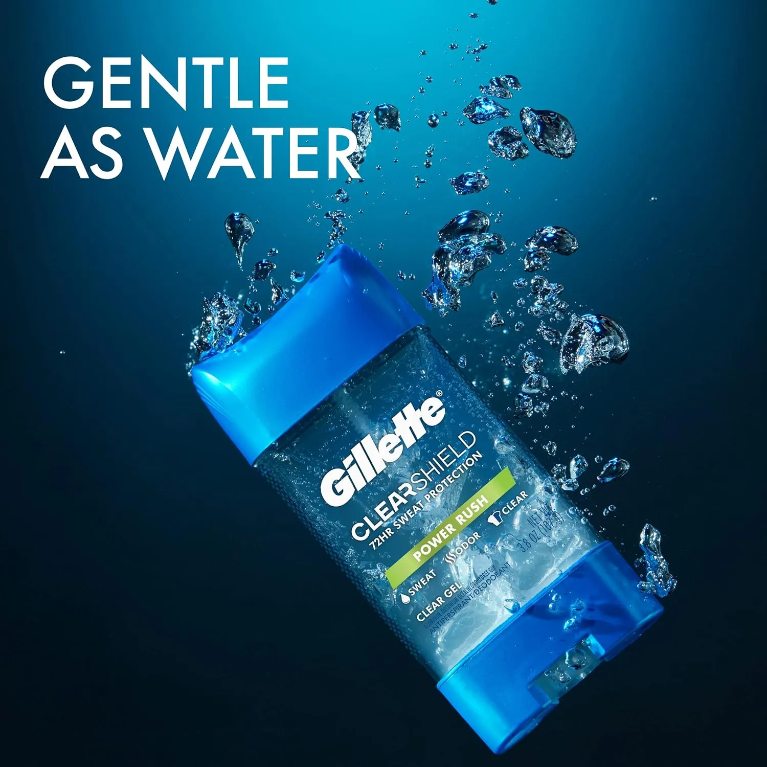 Gillette Antiperspirant and Deodorant for Men, 72hr Sweat & Odor Protection, Long Lasting Freshness, Anti-White Mark Technology, Clear Gel, Power Rush Scent, 3.8 oz (Pack of 2)