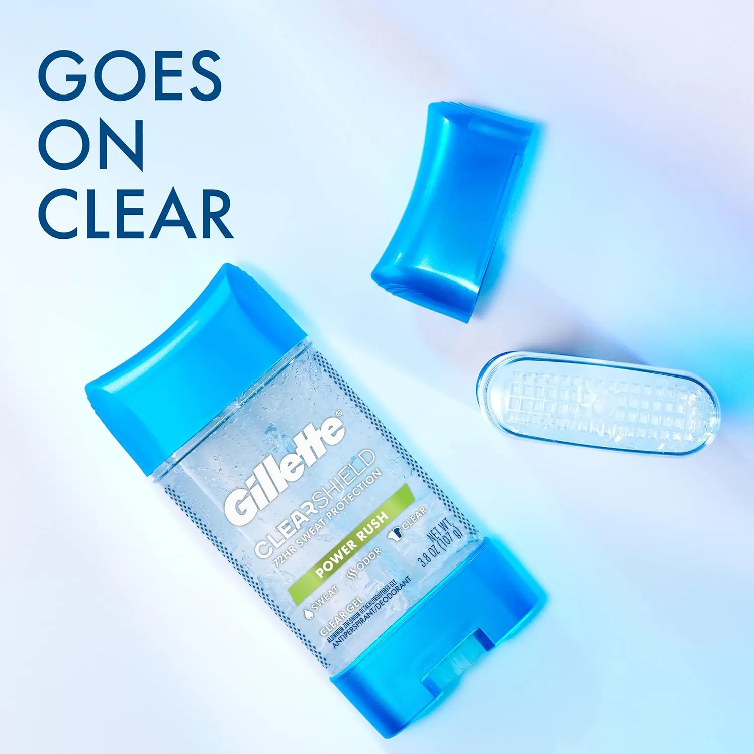 Gillette Antiperspirant and Deodorant for Men, 72hr Sweat & Odor Protection, Long Lasting Freshness, Anti-White Mark Technology, Clear Gel, Power Rush Scent, 3.8 oz (Pack of 2)
