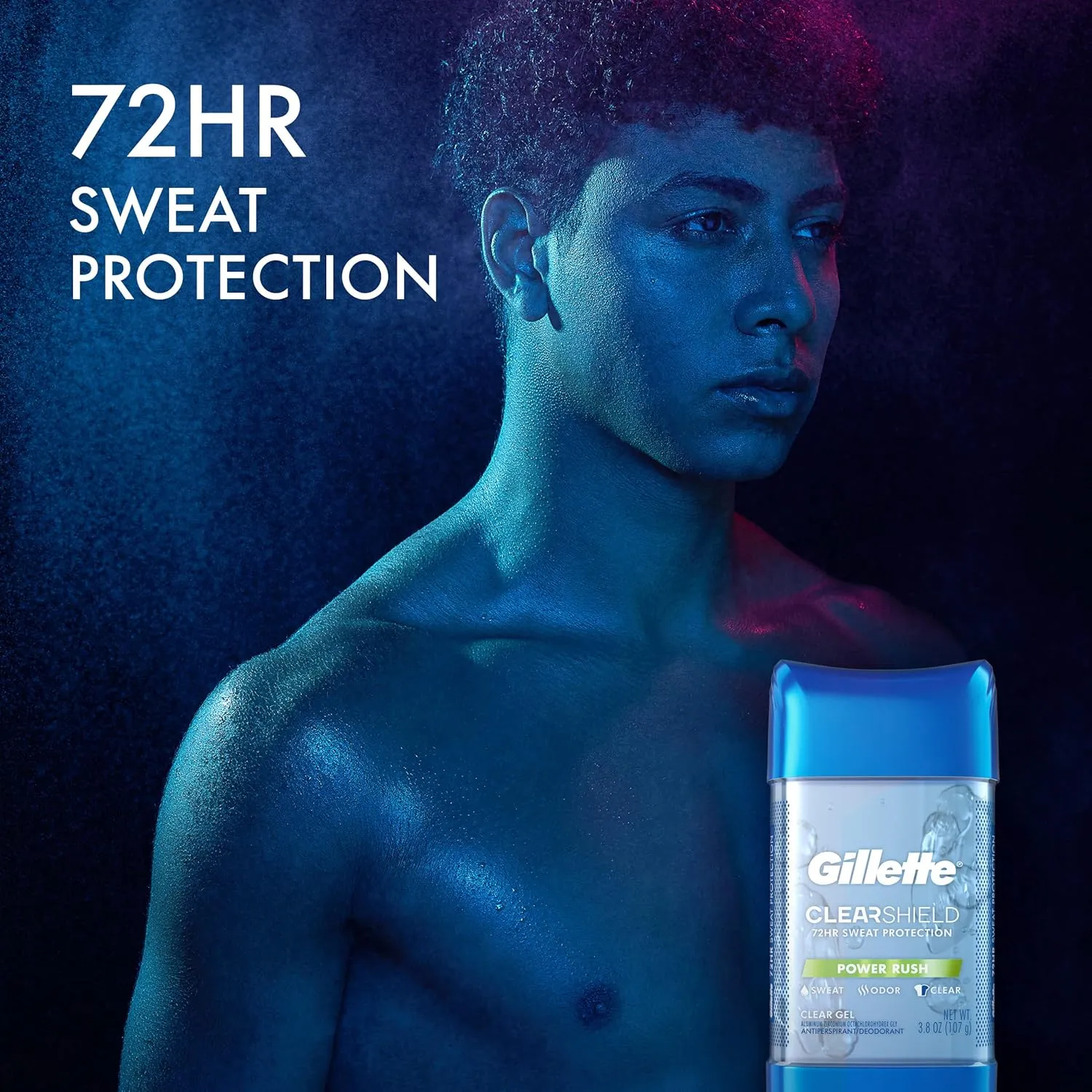 Gillette Antiperspirant and Deodorant for Men, 72hr Sweat & Odor Protection, Long Lasting Freshness, Anti-White Mark Technology, Clear Gel, Power Rush Scent, 3.8 oz (Pack of 2)