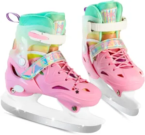 Girls Ice Skates for Kids Boys, Adjustable Kids Skates for Outdoor Indoor Rink, Rainbow Soft and Comfortable Lining Ice Skating Shoes Ages 3-12 Youth