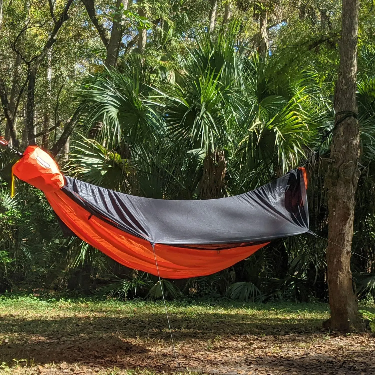 Go Camping Hammock 2.0 w/ Built-In Mosquito Net - Slate Gray by Go Outfitters: 11' Long X 64" Wide |Includes 2 Premium Aluminum Carabiners, Rapid Deployment Bag, 4 Stakes & 4 Shock Cords