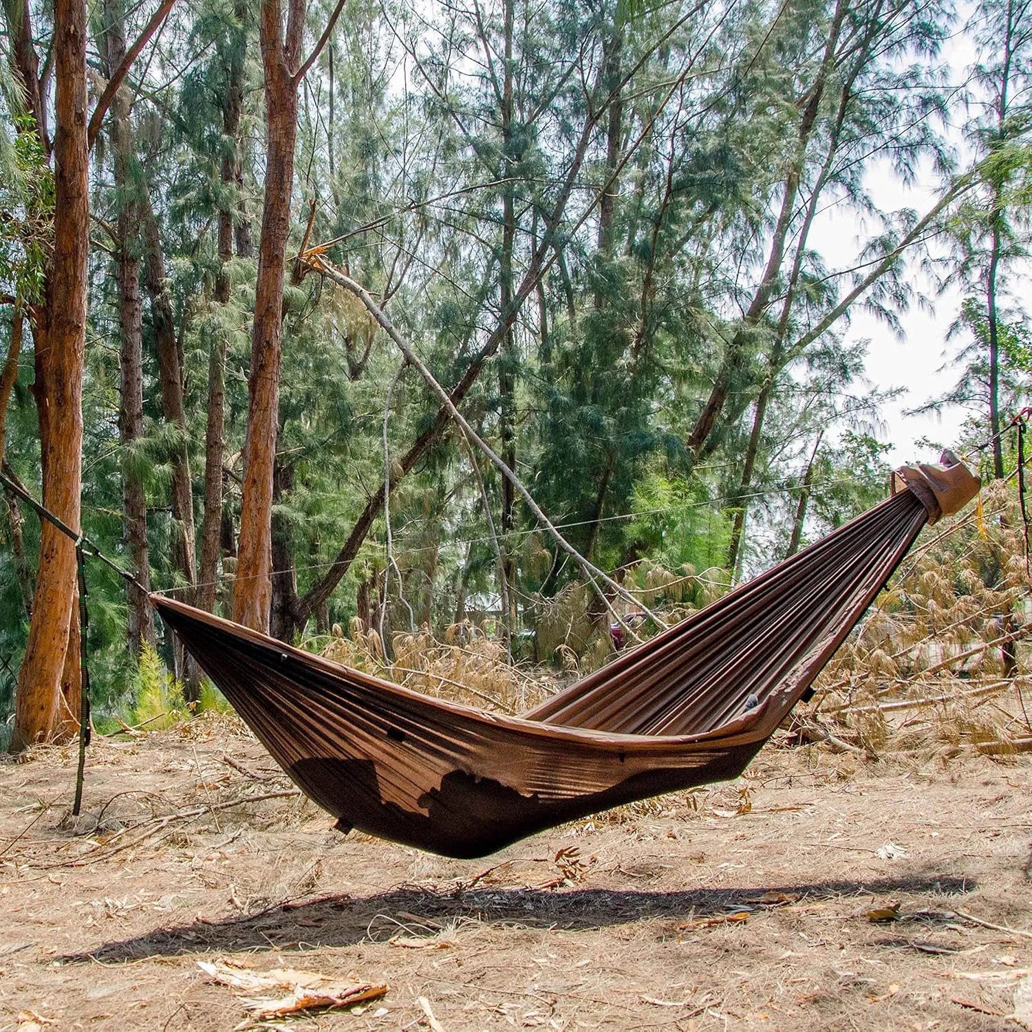 Go Camping Hammock 2.0 w/ Built-In Mosquito Net - Slate Gray by Go Outfitters: 11' Long X 64" Wide |Includes 2 Premium Aluminum Carabiners, Rapid Deployment Bag, 4 Stakes & 4 Shock Cords