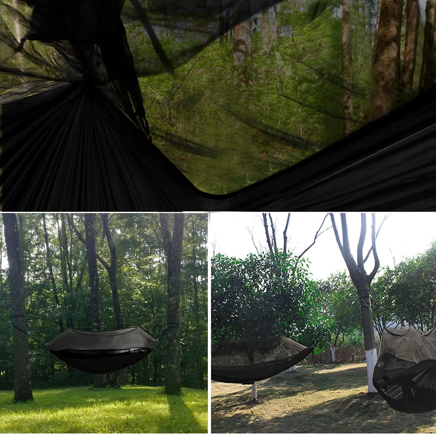 Gold Armour Camping Hammock - Camping Essentials, Double Hammock with Bug Net, Camping Gear Hammock for Outside, Hiking, and Travel (Black)