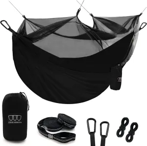 Gold Armour Camping Hammock - Camping Essentials, Double Hammock with Bug Net, Camping Gear Hammock for Outside, Hiking, and Travel (Black)