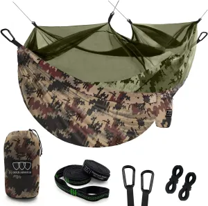Gold Armour Camping Hammock - Camping Essentials, Double Hammock with Bug Net, Camping Gear Hammock for Outside, Hiking, and Travel (Camouflage)