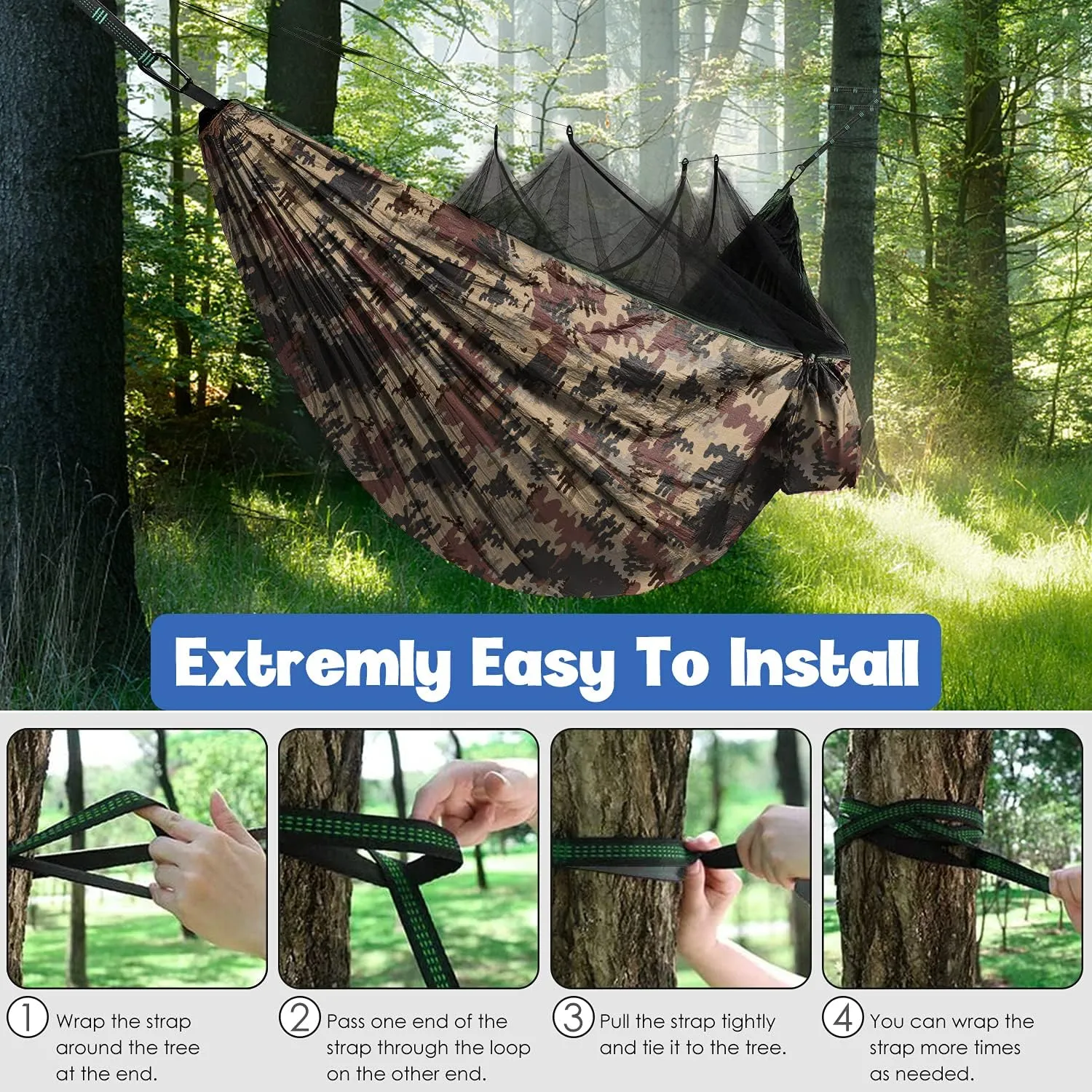 Gold Armour Camping Hammock - Camping Essentials, Double Hammock with Bug Net, Camping Gear Hammock for Outside, Hiking, and Travel (Camouflage)