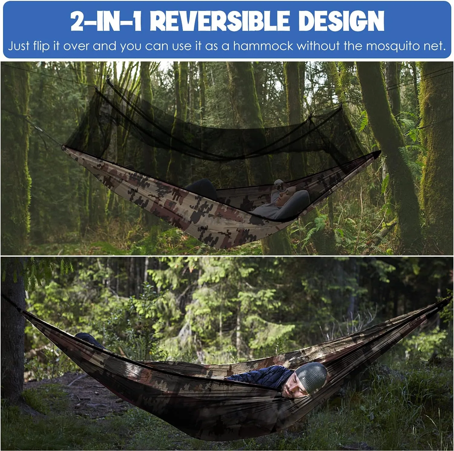 Gold Armour Camping Hammock - Camping Essentials, Double Hammock with Bug Net, Camping Gear Hammock for Outside, Hiking, and Travel (Camouflage)