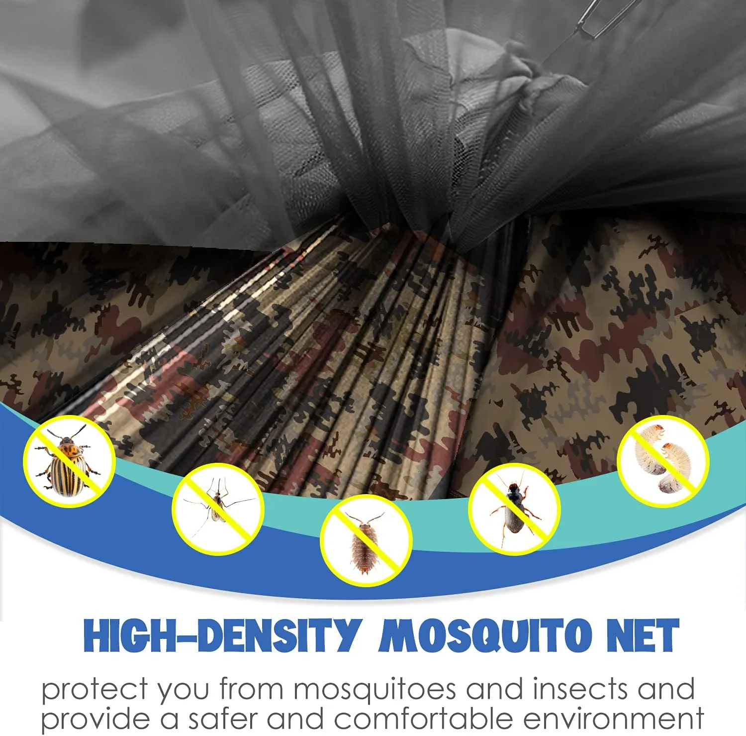 Gold Armour Camping Hammock - Camping Essentials, Double Hammock with Bug Net, Camping Gear Hammock for Outside, Hiking, and Travel (Camouflage)