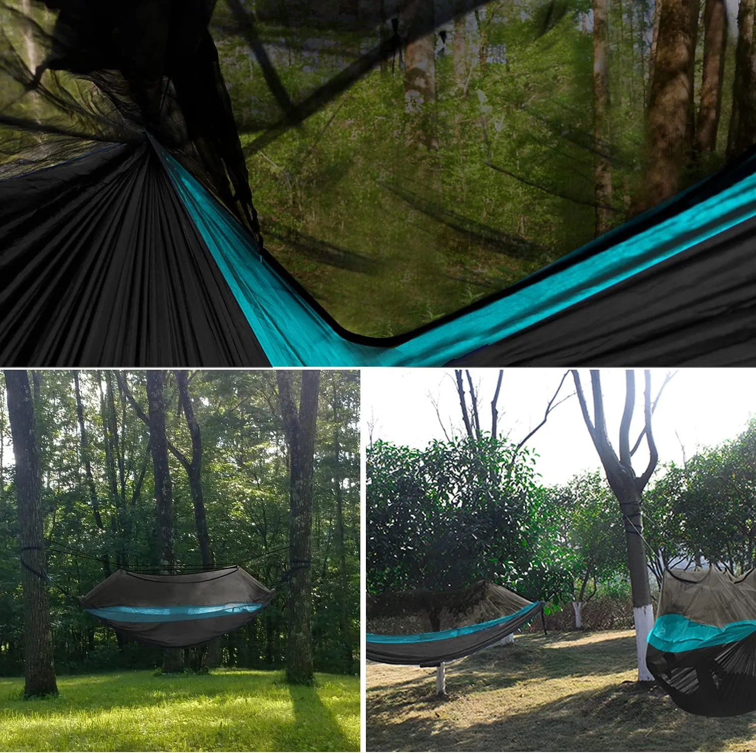 Gold Armour Camping Hammock - Camping Essentials, Double Hammock with Bug Net, Camping Gear Hammock for Outside, Hiking, and Travel (Gray & Sky Blue)