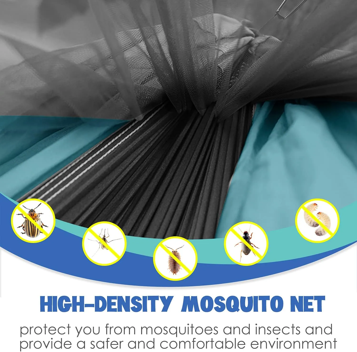 Gold Armour Camping Hammock - Camping Essentials, Double Hammock with Bug Net, Camping Gear Hammock for Outside, Hiking, and Travel (Gray & Sky Blue)