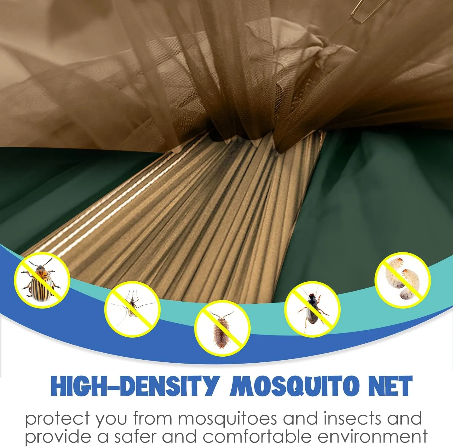 Gold Armour Camping Hammock - Camping Essentials, Double Hammock with Bug Net, Camping Gear Hammock for Outside, Hiking, and Travel (Khaki & Green)