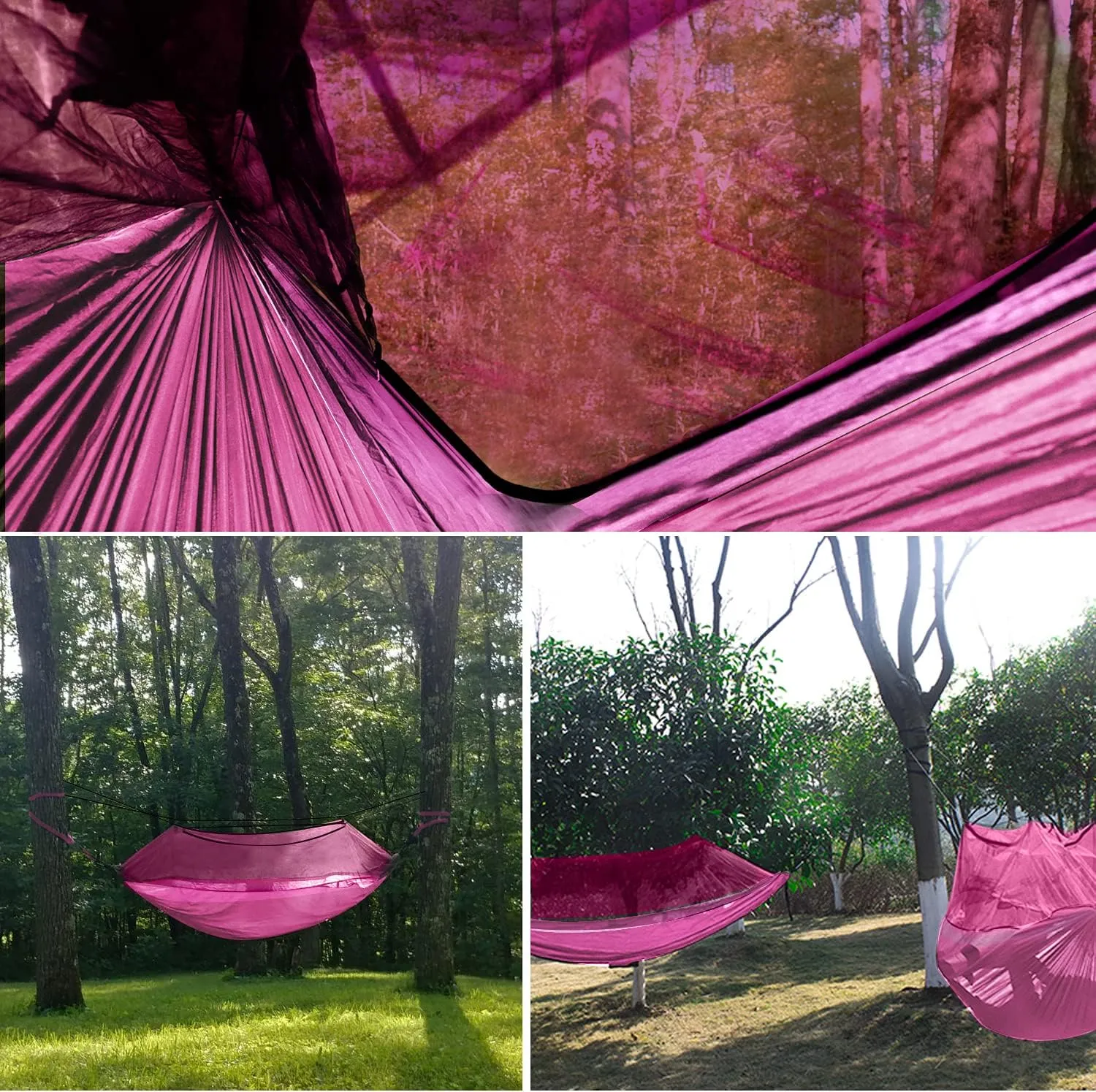 Gold Armour Camping Hammock - Camping Essentials, Double Hammock with Bug Net, Camping Gear Hammock for Outside, Hiking, and Travel (Pink)